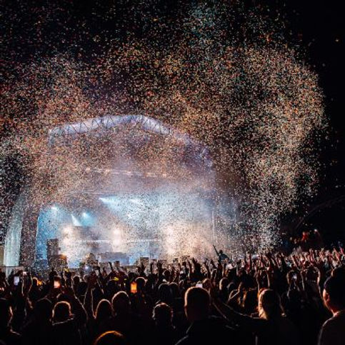 Streamers falling on crowd at music festival