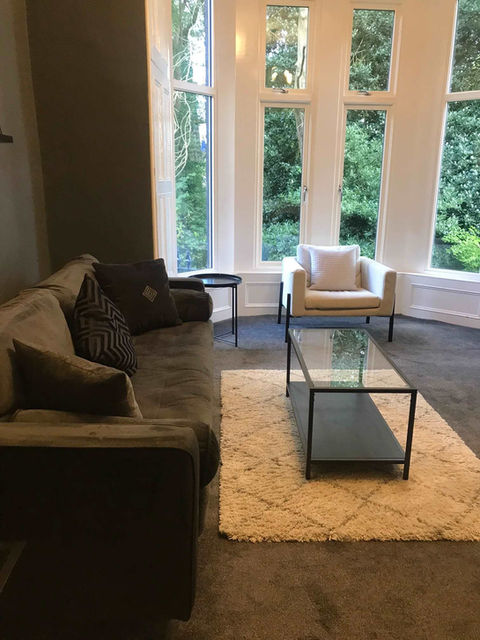 Clean living room with hoovered carpets