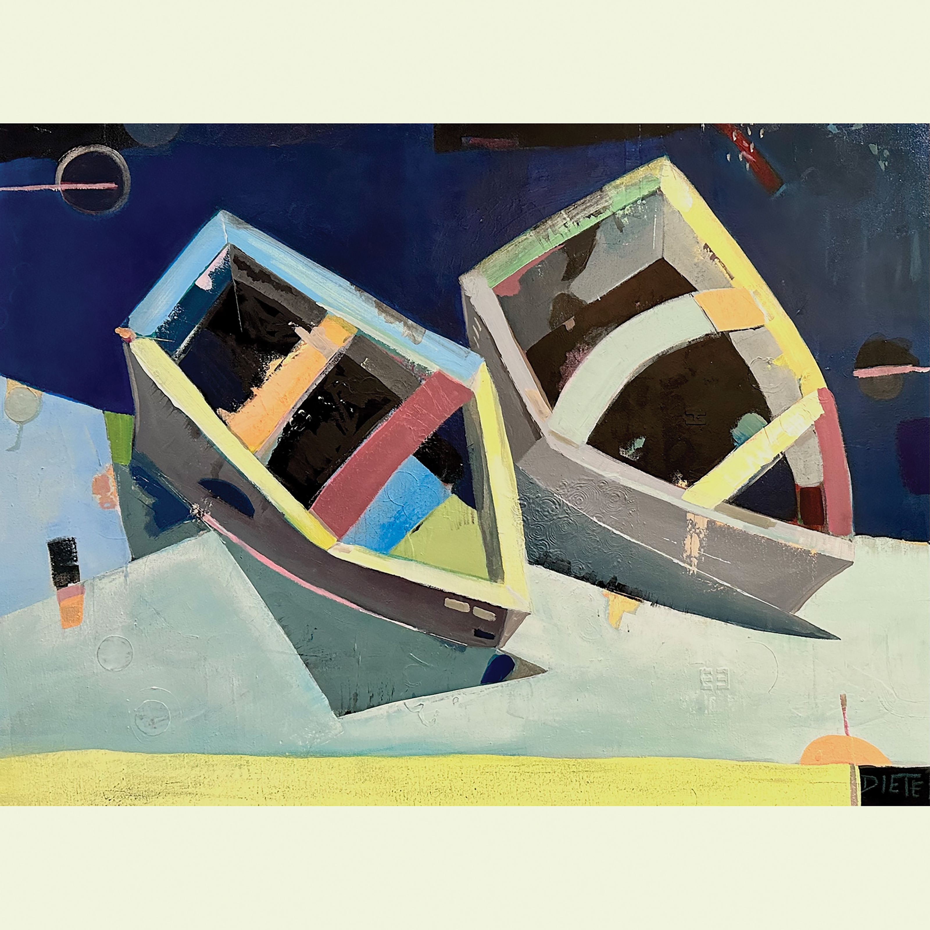The painting for Two Boats Under the Moon, by Ellen Dieter.