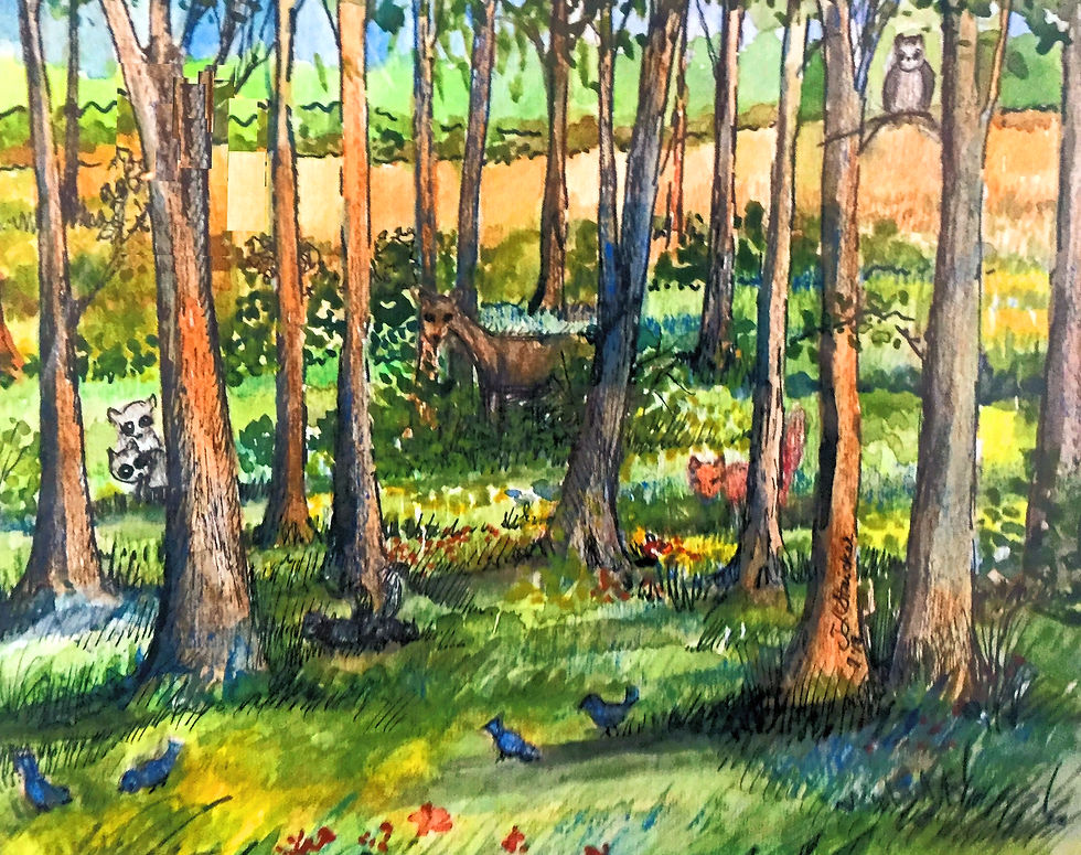"Forest Life" © by Terri L. Stricker - Original Ink & Watercolor on Paper