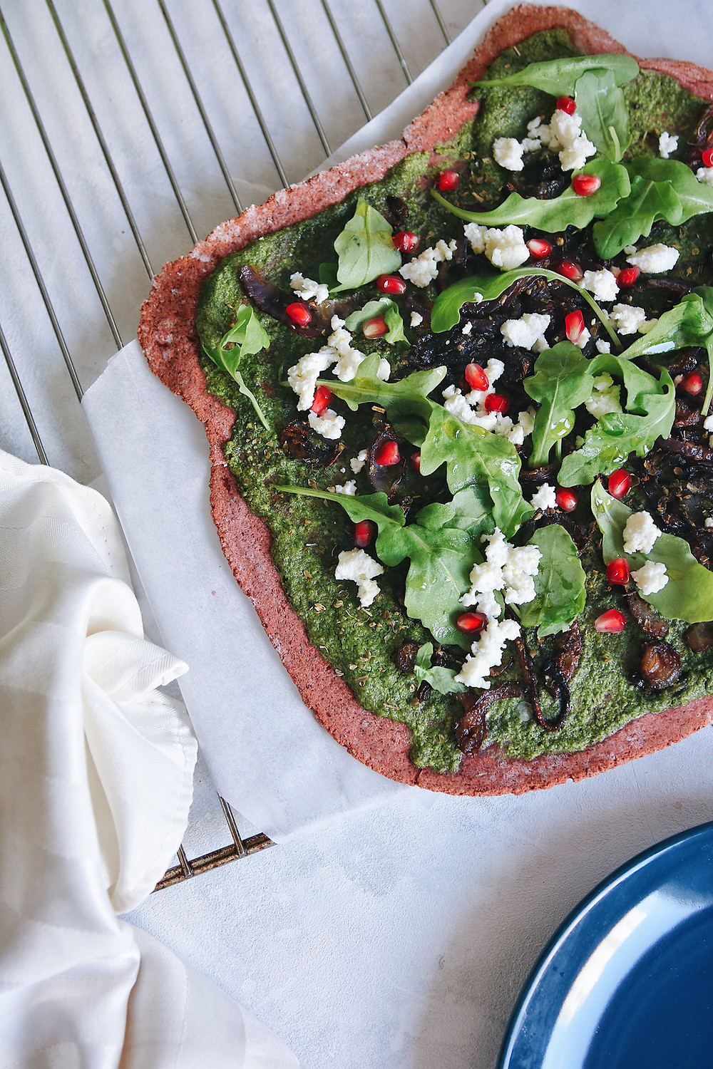 A view of the gluten free beetroot crust pizza.