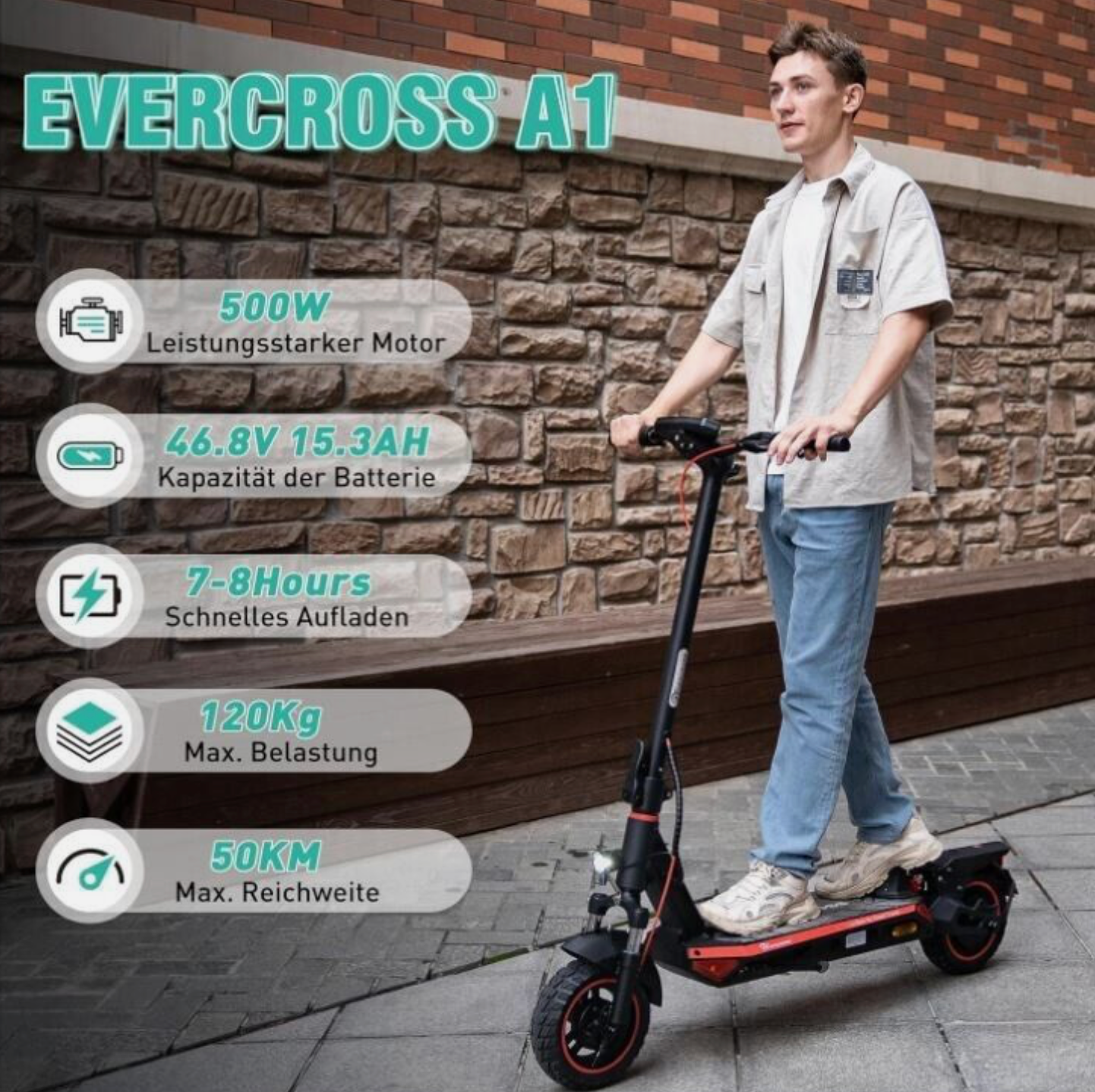 A1 E-Scooter von Evercross 500W , 48V, IP54 , Neu, Trommelbremse, robust