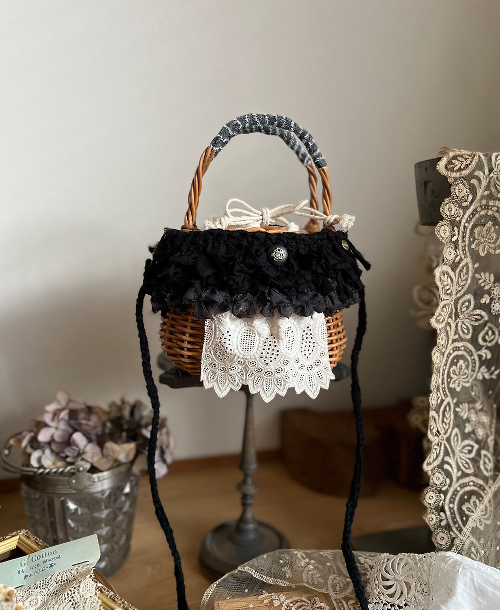 裂き編みアレンジかごポシェット Loulou koron2