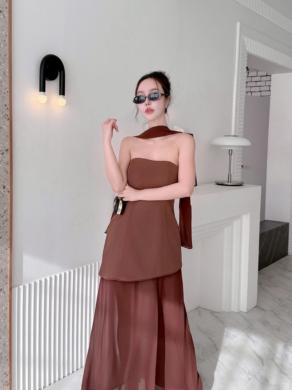 Thumbnail: S0604F 平口抹胸西装薄纱长裙