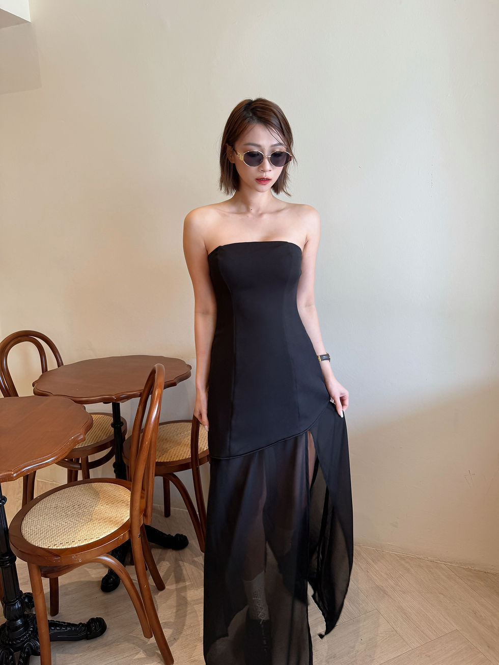 Thumbnail: S0604F 平口抹胸西装薄纱长裙