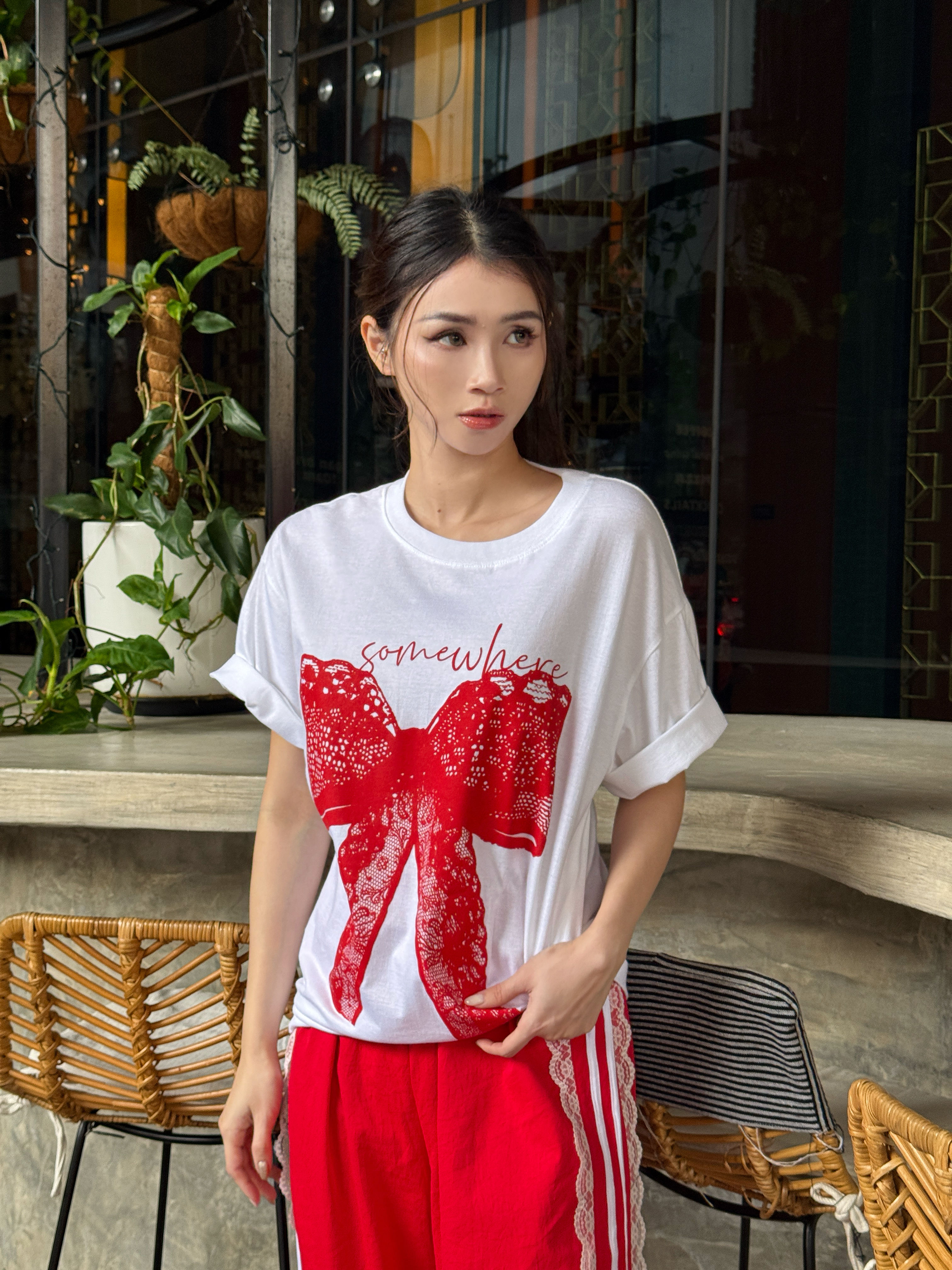 蝴蝶结男友大T恤