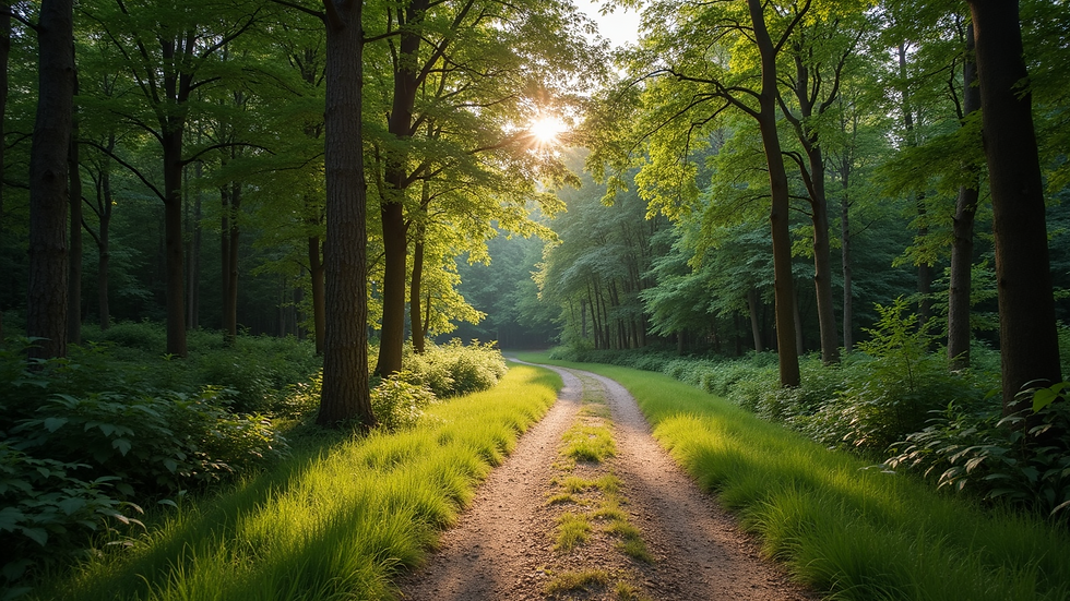 High angle view of a peaceful nature trail surrounded by trees