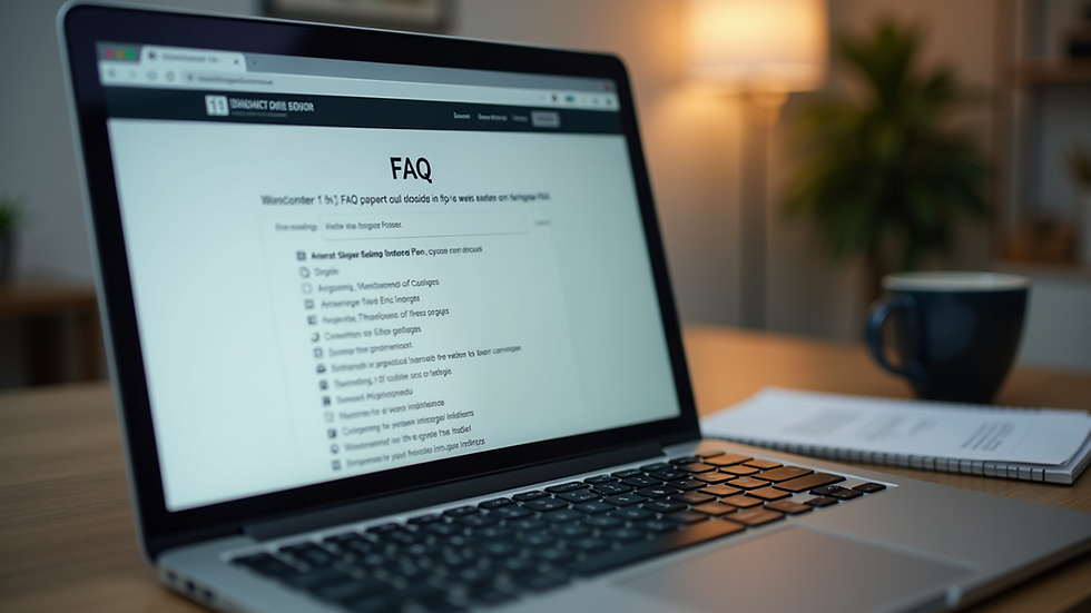 Close-up view of a laptop screen showing a website FAQ section