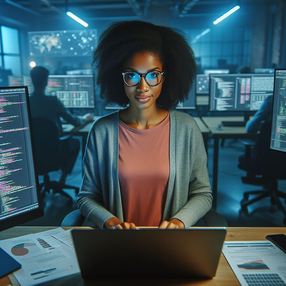 Uma mulher negra que trabalha com tecnologia