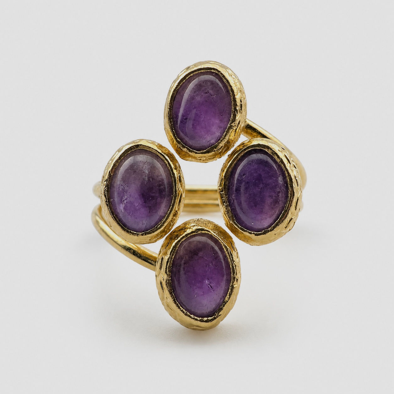 Four Stone Amethyst Adjustable Ring