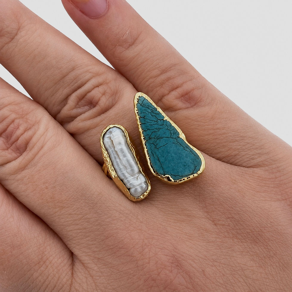Thumbnail: Turquoise & Seashell Pearl Adjustable Ring