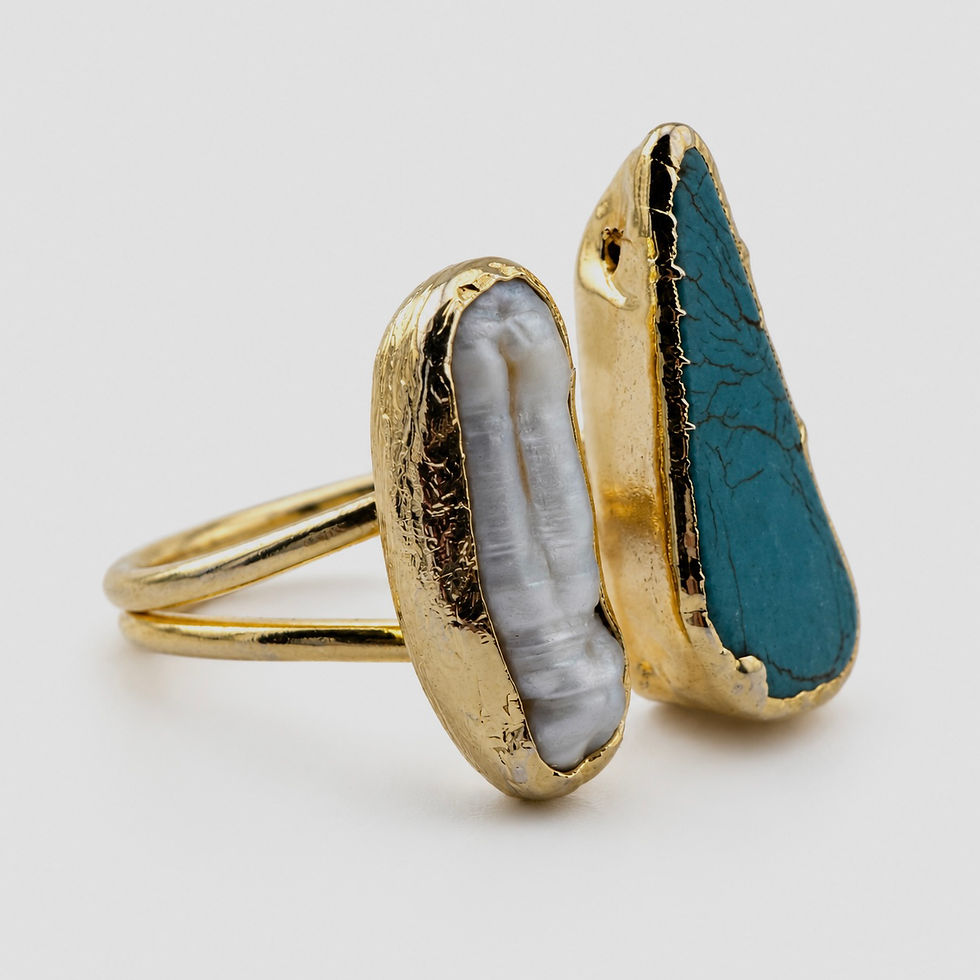 Thumbnail: Turquoise & Seashell Pearl Adjustable Ring