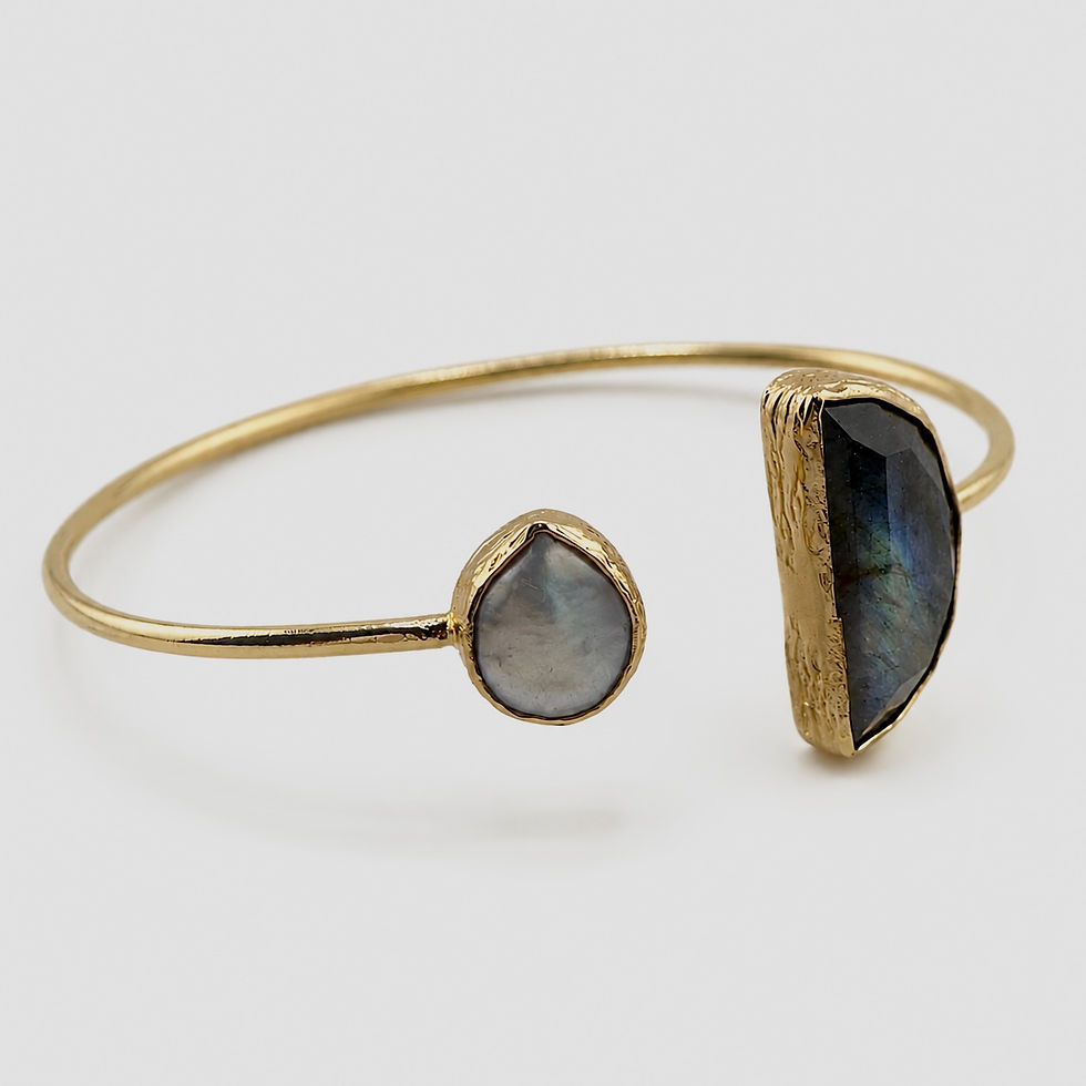 Thumbnail: Labradorite & Baroque Pearl Cuff Bracelet 