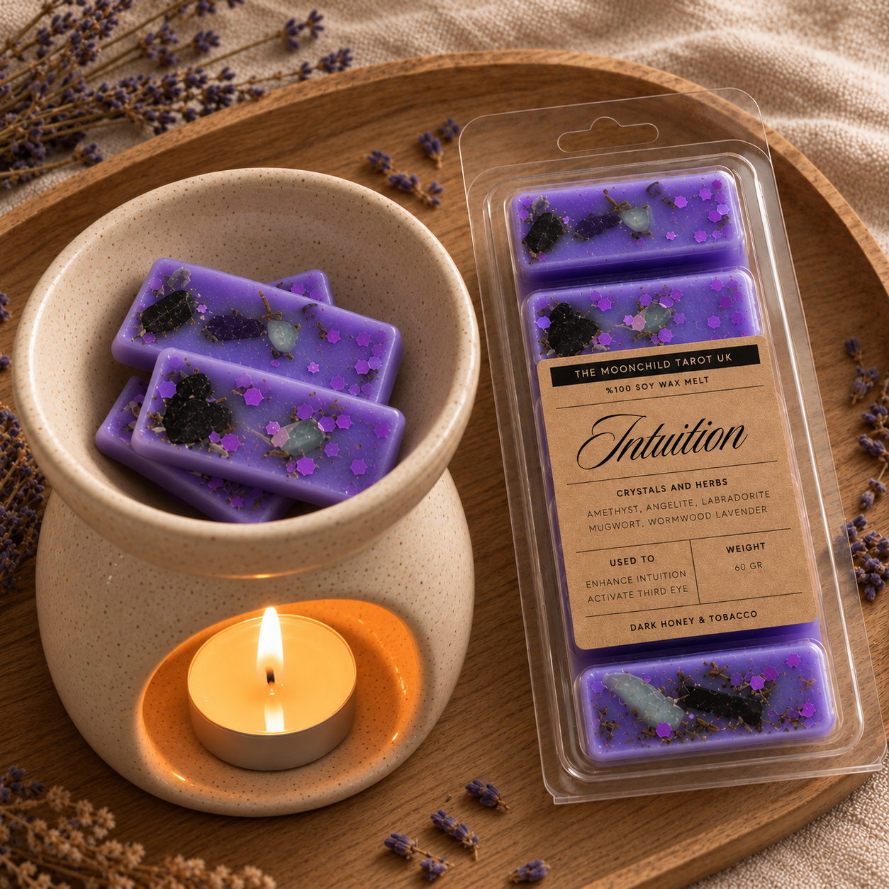 Intuition Crystal Clamshell Wax Melt – Dark Honey & Tobacco