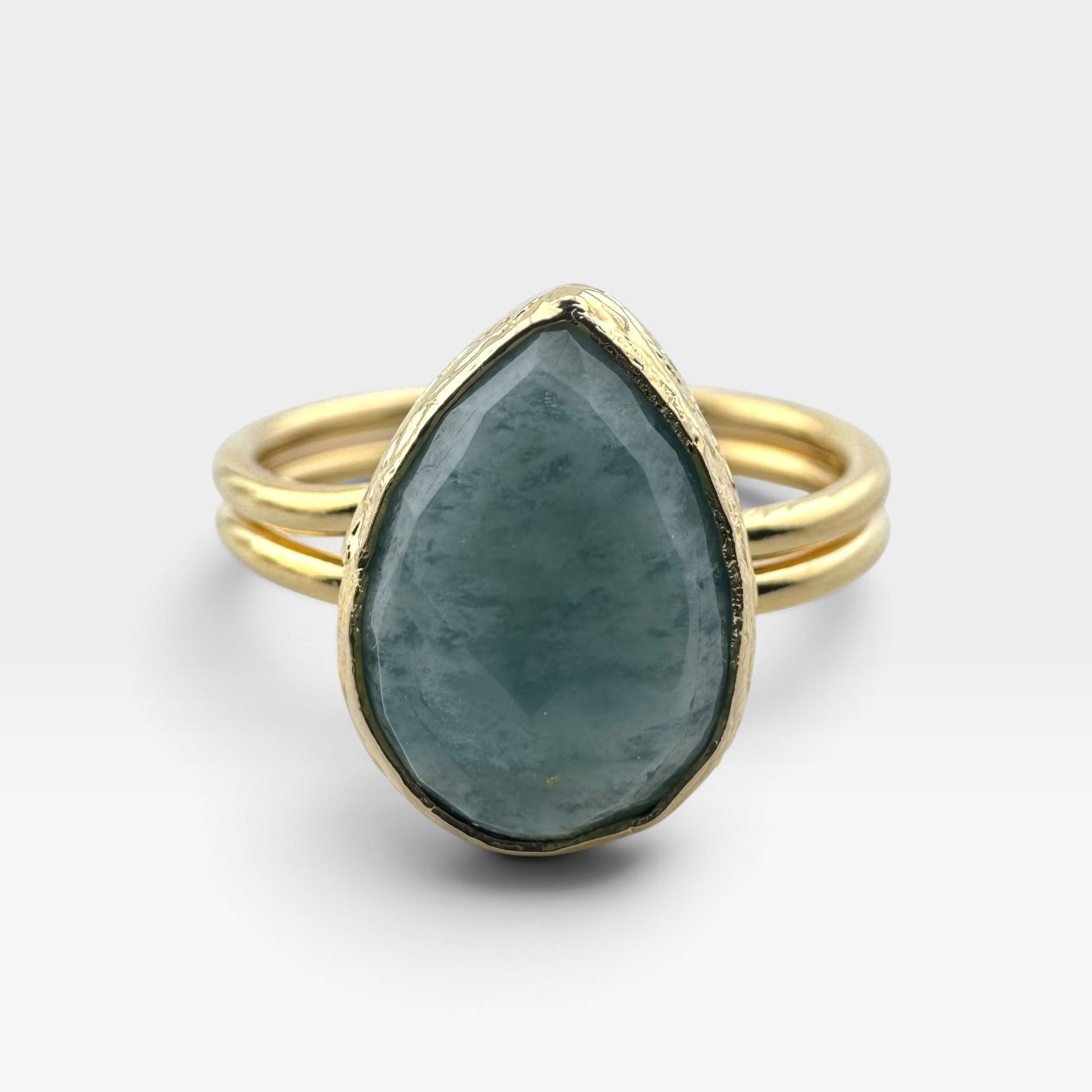 Natural Amazonite Teardrop Adjustable Ring
