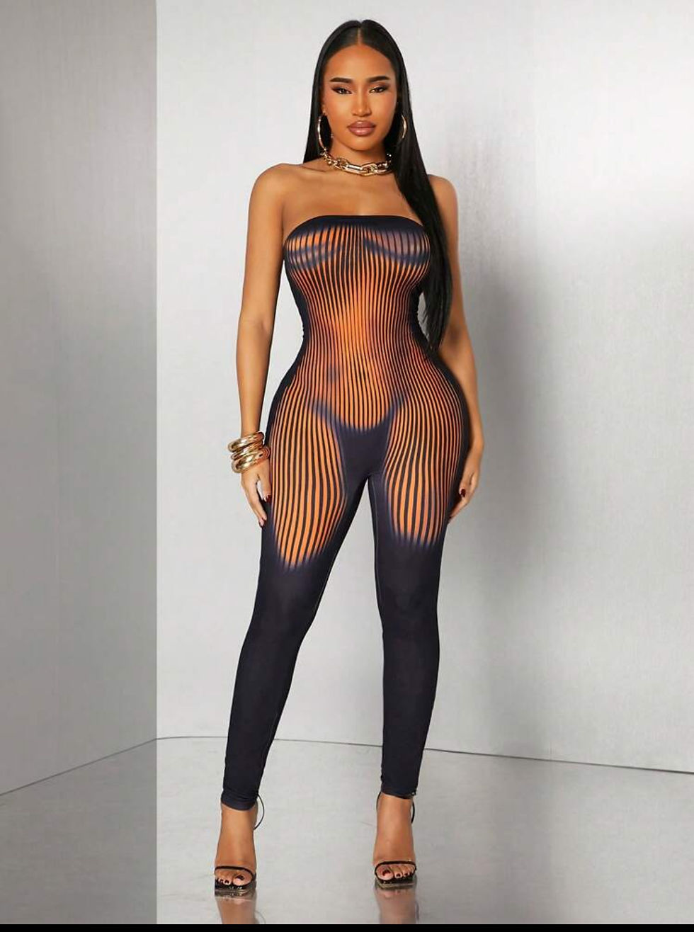 Thumbnail: Gradient Print Tube Top Bodycon Pants Jumpsuits