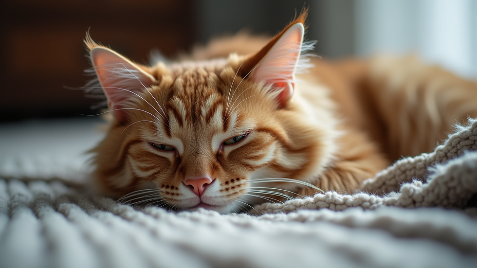 Close-up view of a calm cat resting on a cozy blanket