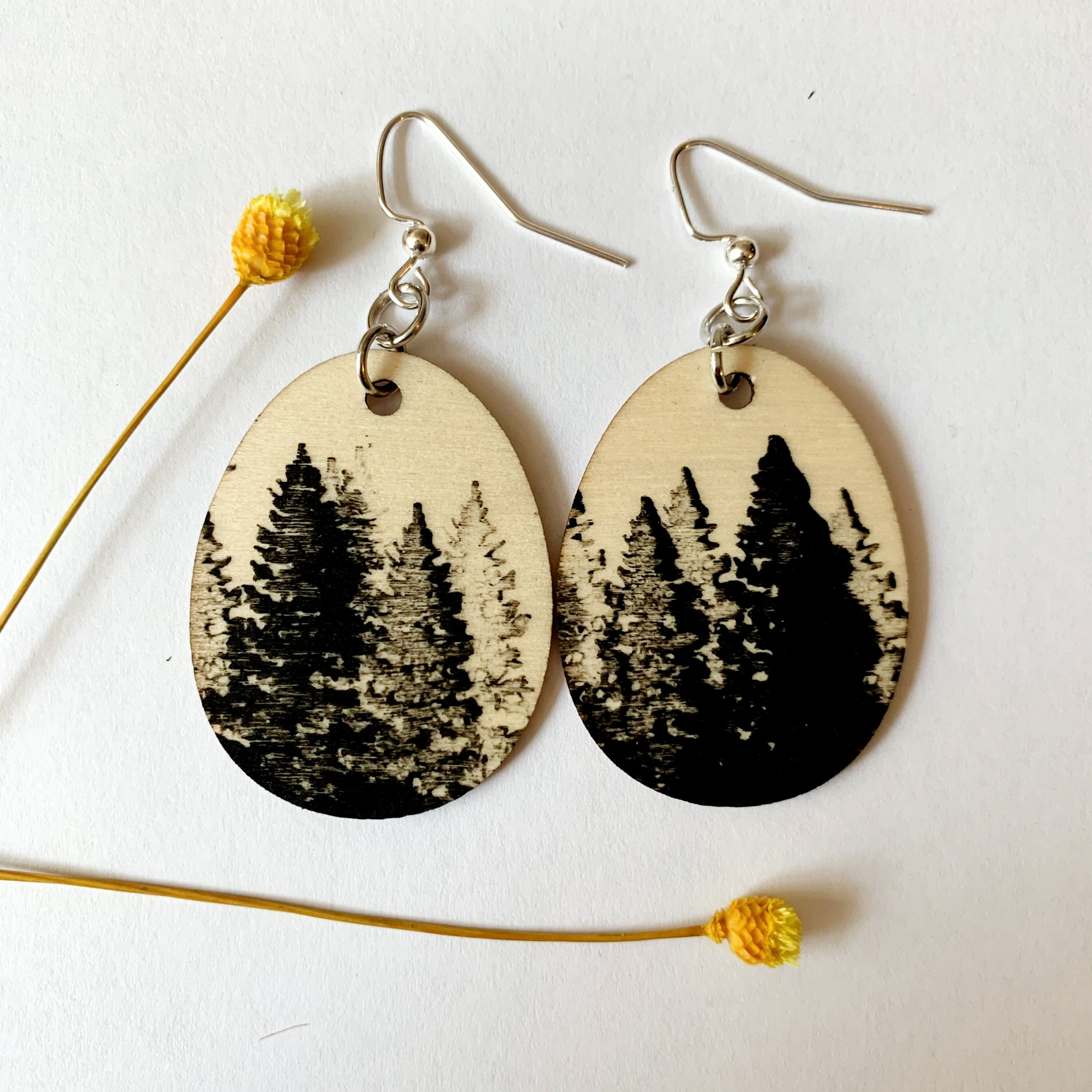 Wood Drop Flora Earrings - Trees