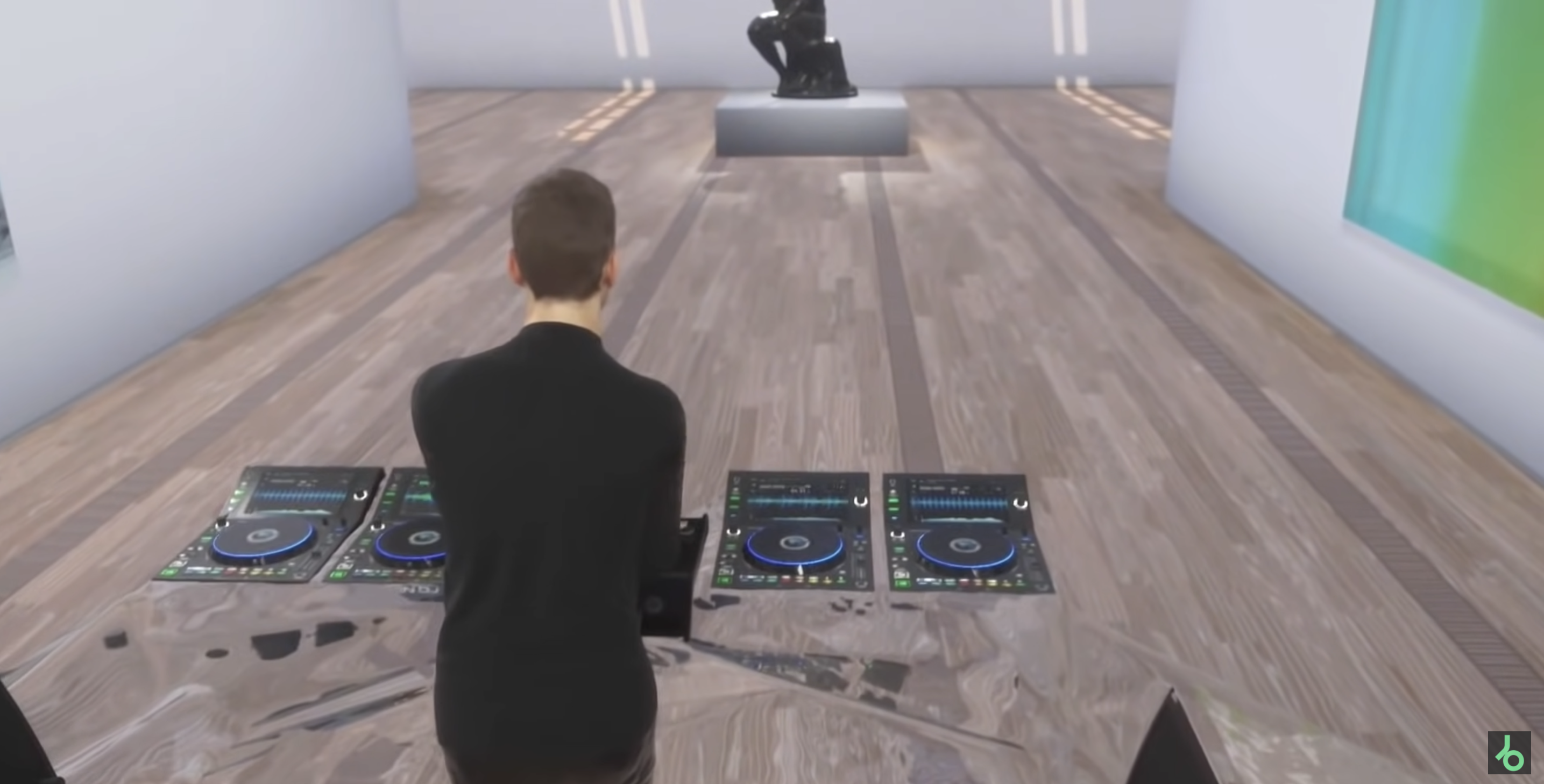 DJ Dixon digital character performing at a virtual music console