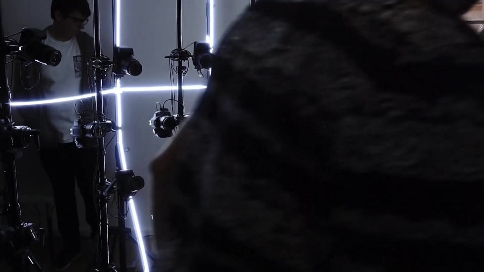 Multi-camera 3D scanning setup used to plan technically complex music video production