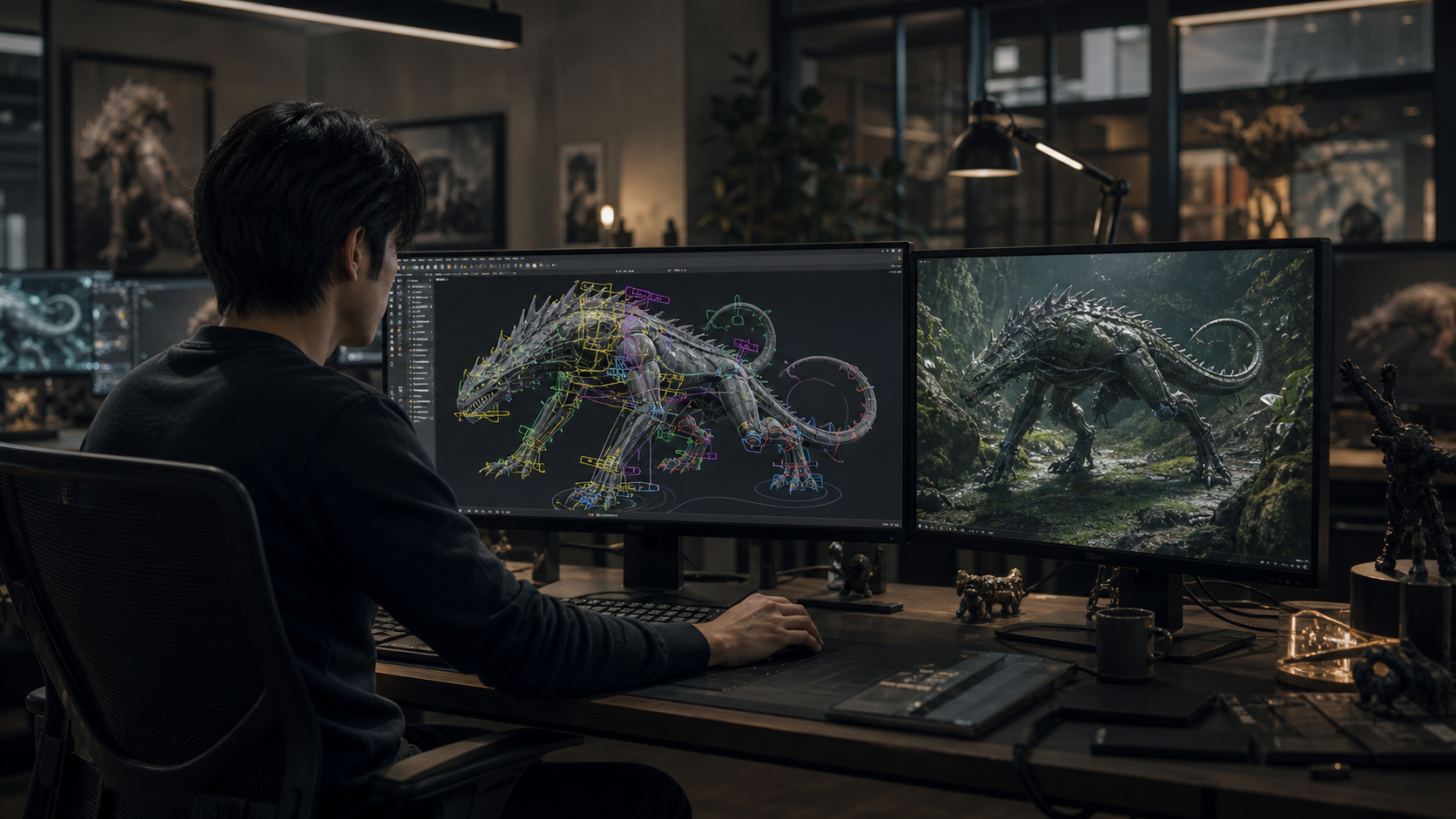 Creature animation workflow prepared for a studio briefing and production review
