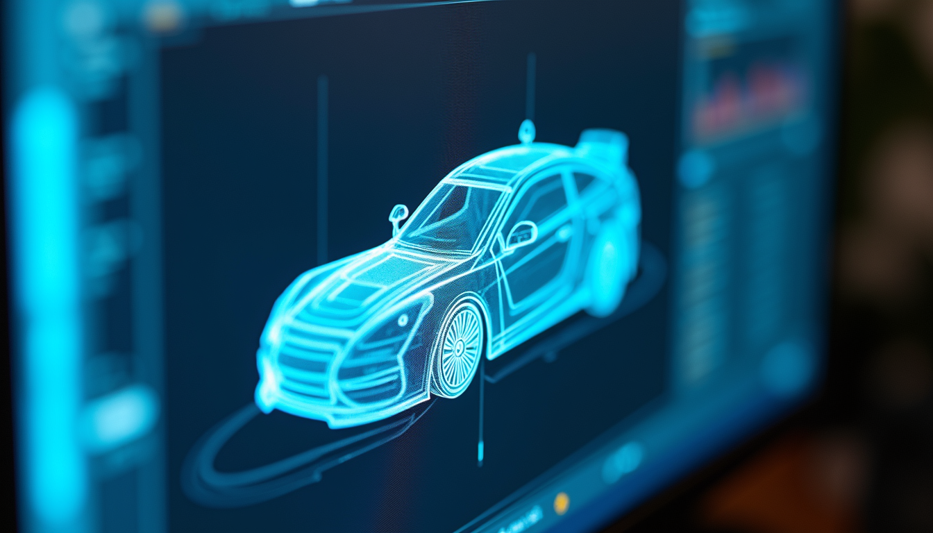 Close-up of a 3D modeled product prototype on a digital screen