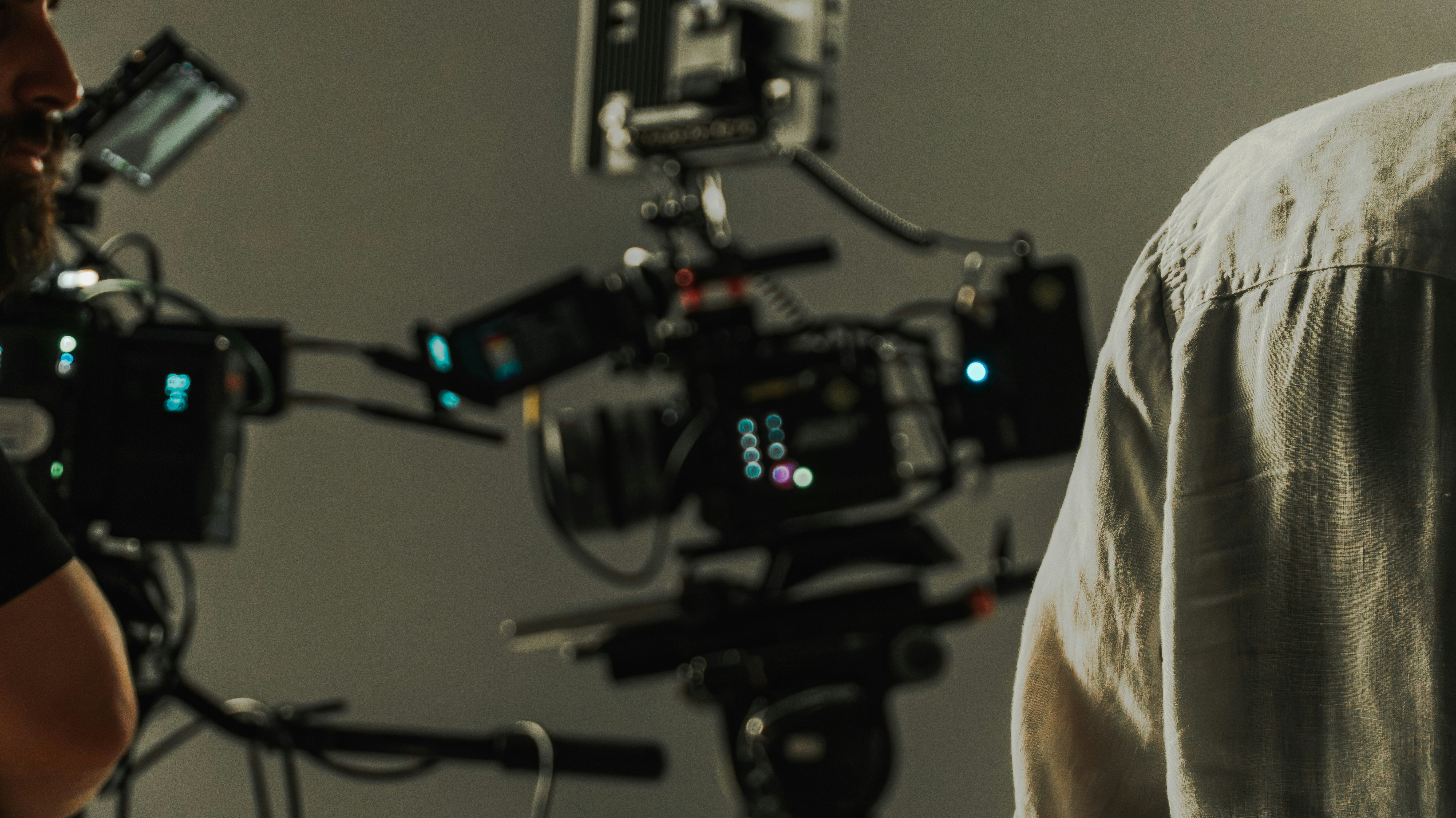 Cinema cameras and crew prepared for a professional advertising production