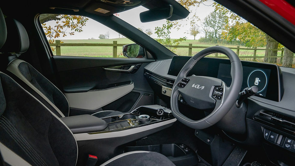 Modern electric vehicle cockpit illustrating an automotive AI interface