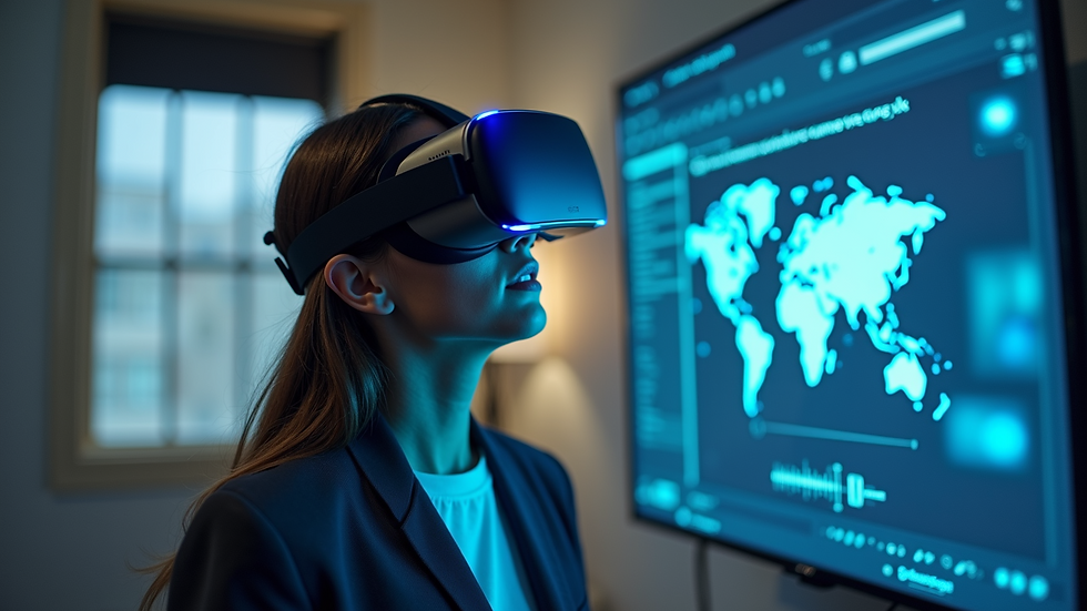 High angle view of a virtual reality headset displaying an immersive marketing experience