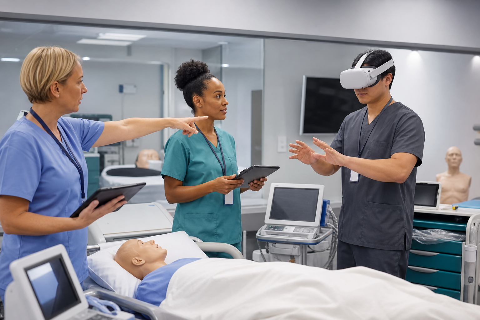 Clinical educators mapping onboarding workflows in VR