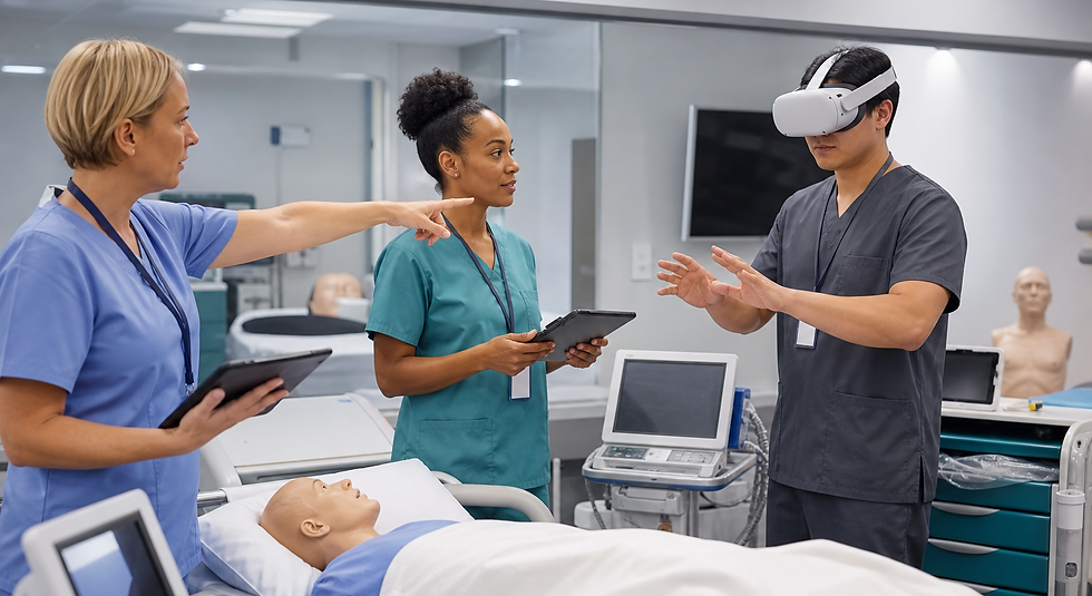 Clinical educators mapping onboarding workflows in VR