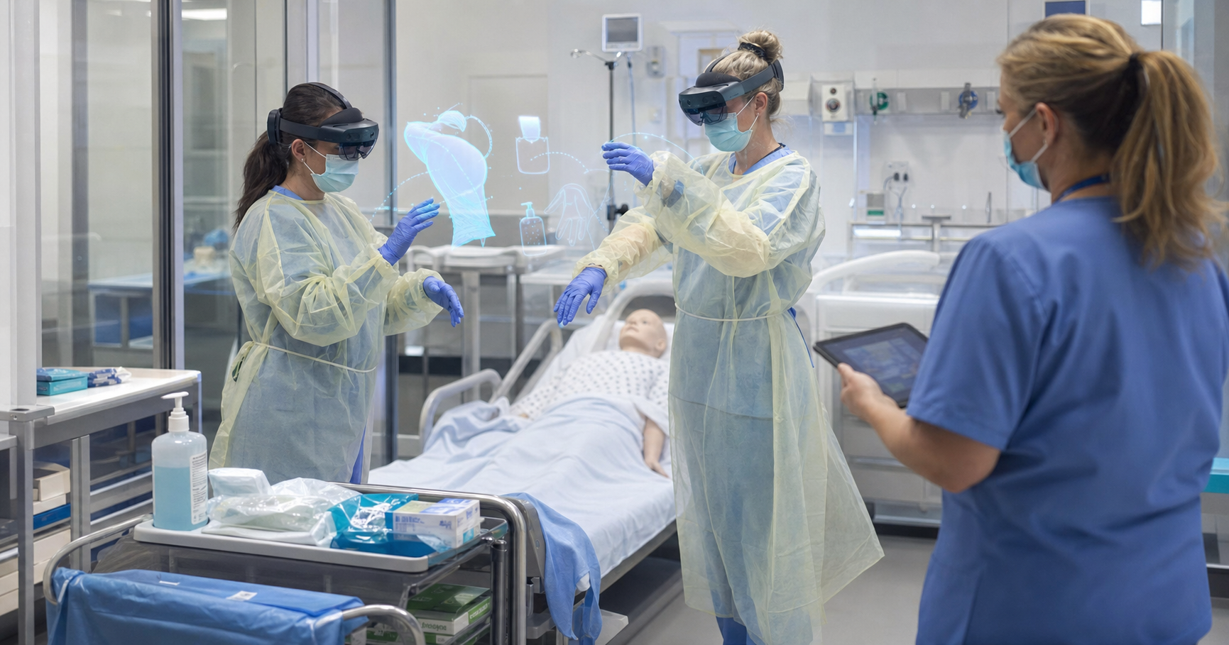 Nurse practicing PPE and safety protocol in XR training