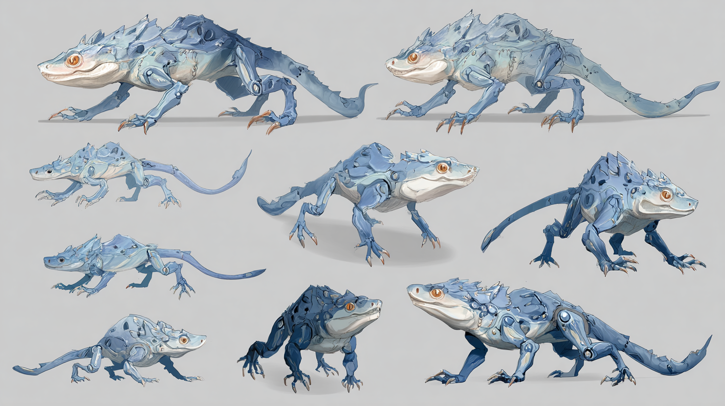Creature concept art brief showing anatomy proportions and production notes