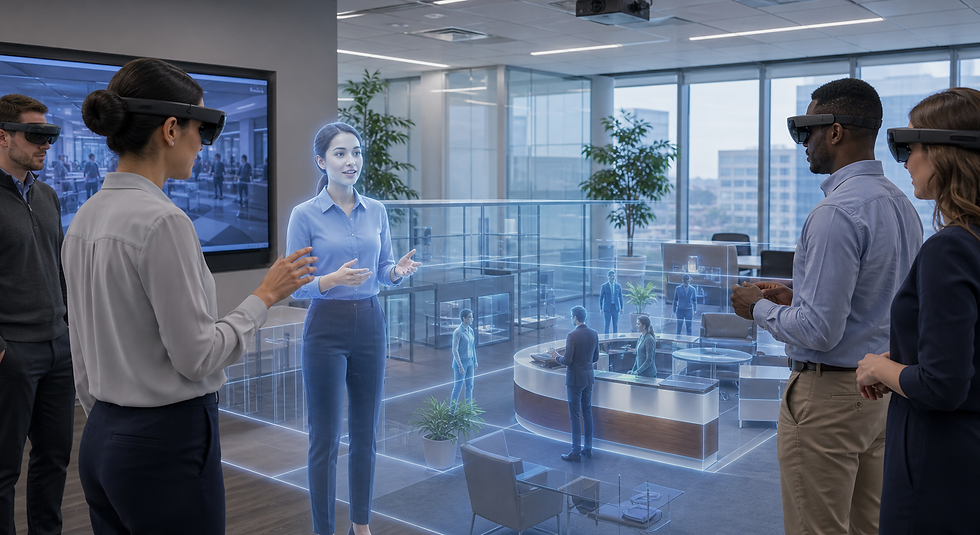 Hybrid employees using AR and desktop training in future workplace learning