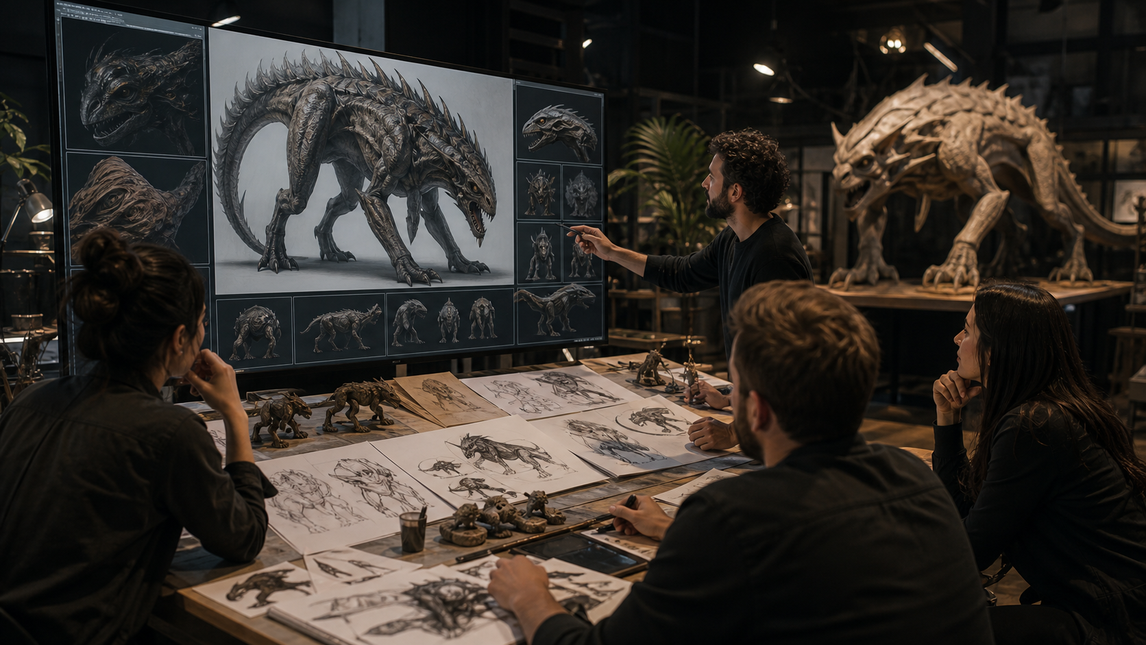 Creature look development emphasizing silhouette and major forms