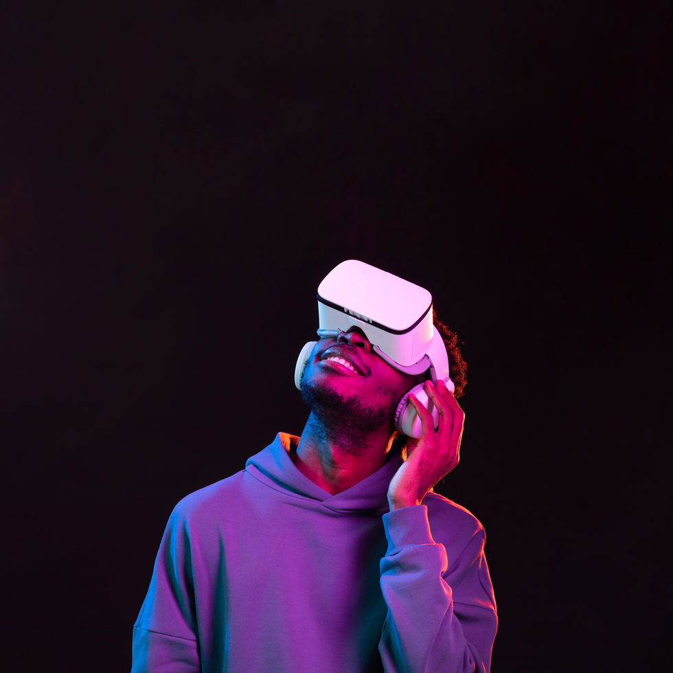 Person using VR technology for a real-time 3D character experience