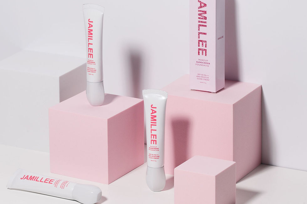 Beauty products arranged as reference assets for product video production