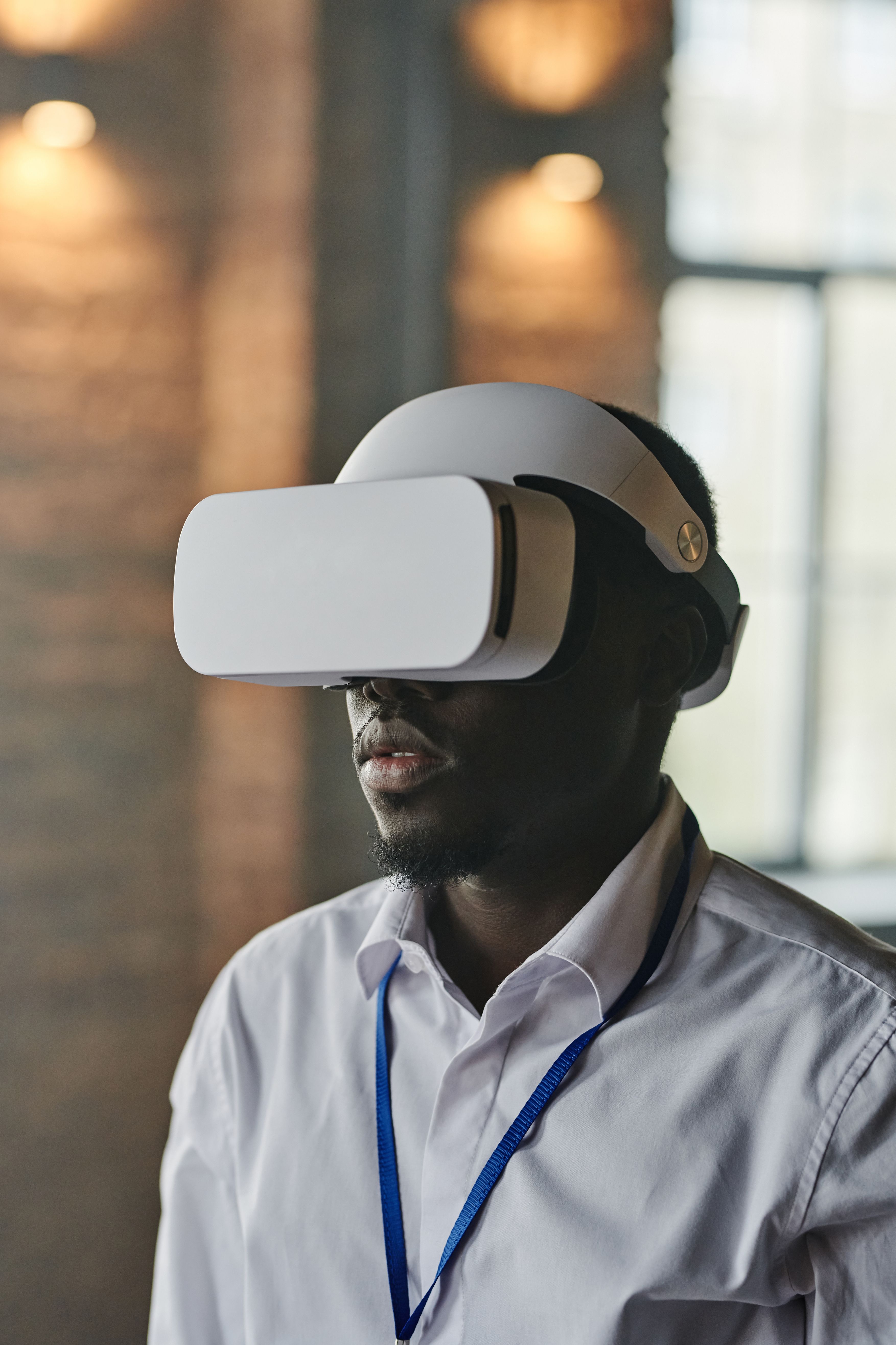 Business professional exploring an immersive headset experience