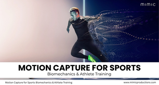 Athlete in motion with digital effects, wearing black and neon green shoes. Text: Motion Capture for Sports Biomechanics & Athlete Training.