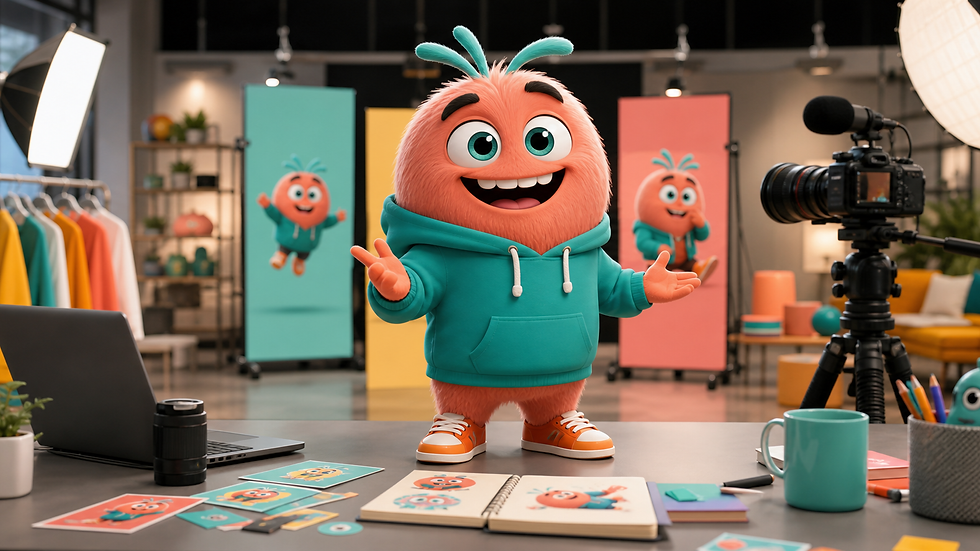Fresh generated 3D cartoon mascot presenting a brand story for a social media campaign