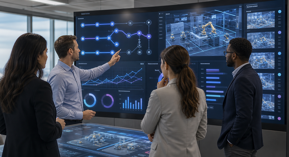 Enterprise team designing a 3D virtual event environment with AI avatar guidance