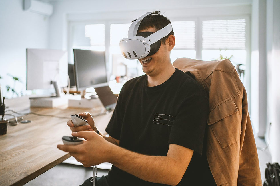 Person using a headset connected to a computer for spatial mapping