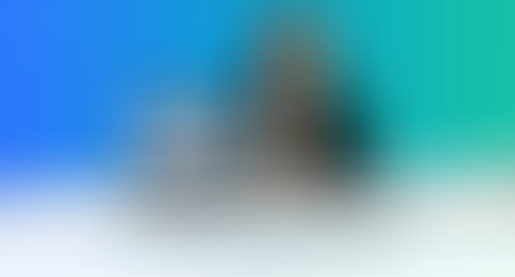 Smiling woman in suit points to laptop displaying her image. Text: "AI Avatars for Onboarding." Blue-green background. Mood: Professional.