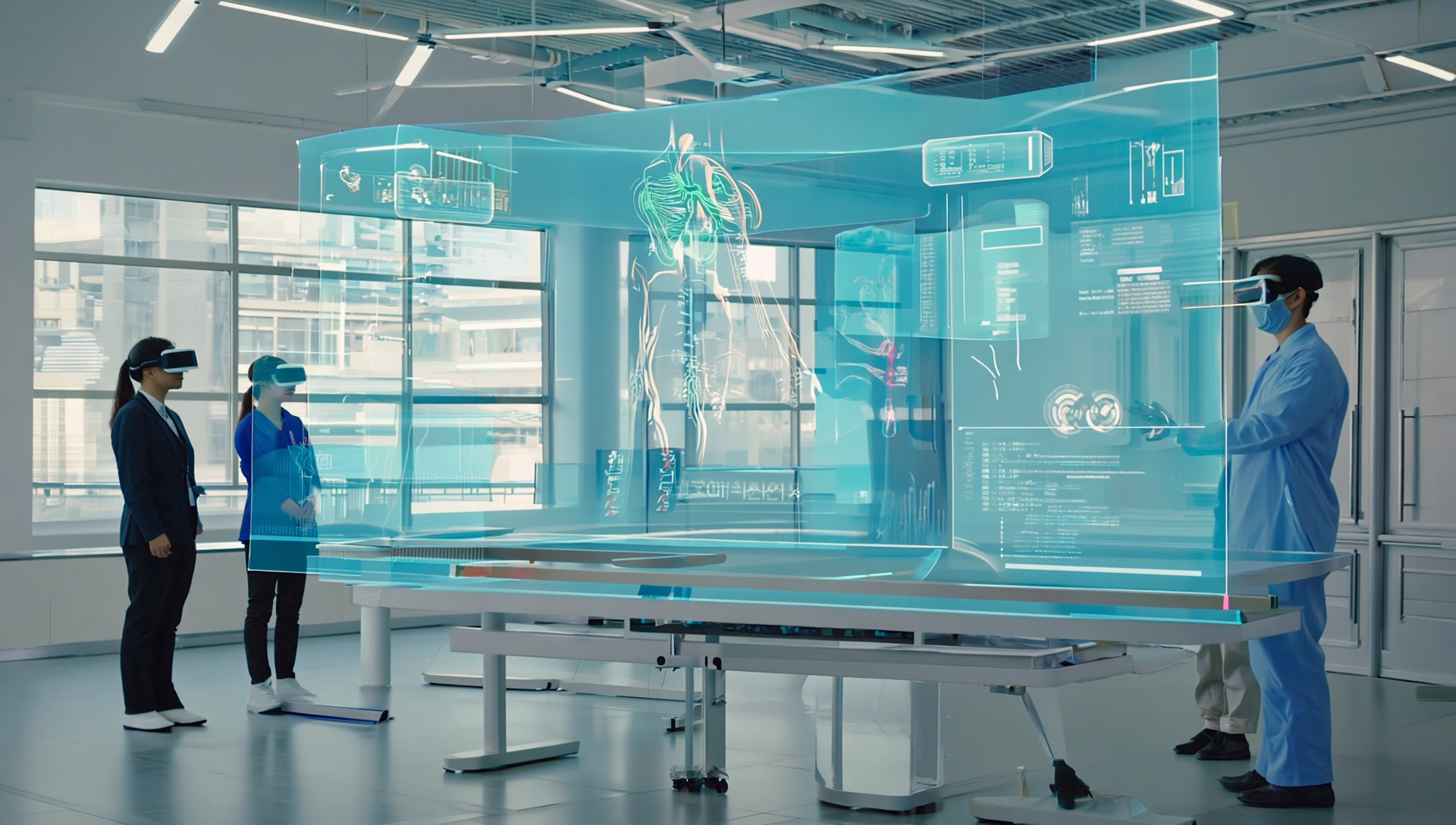 Healthcare professionals interacting with immersive digital technology