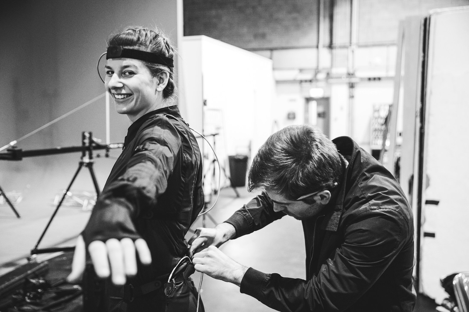 Motion capture performer recording natural gestures for a humanoid robot
