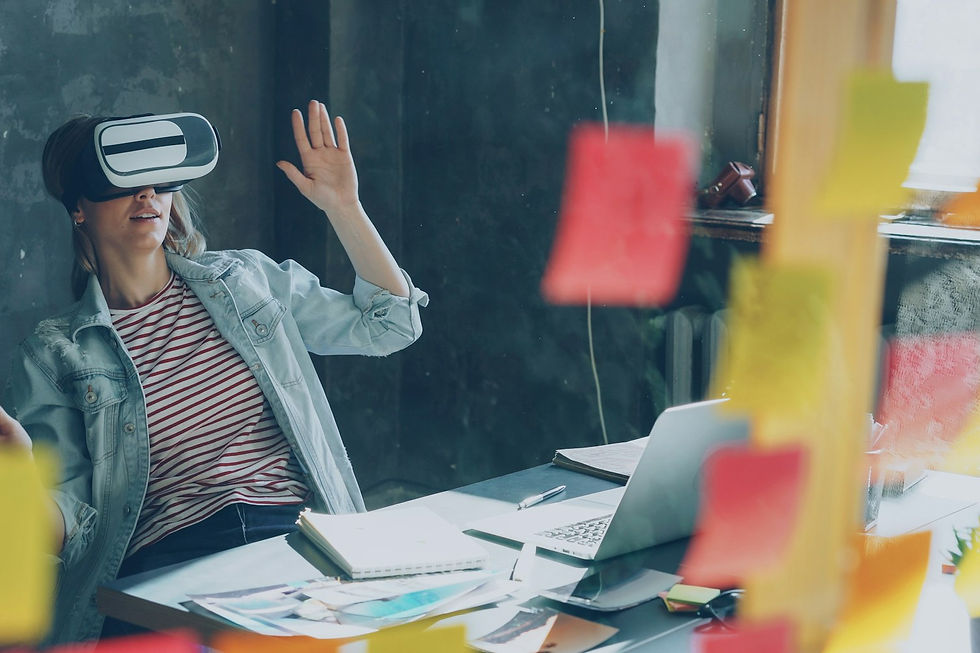Office user interacting with a spatial computing headset