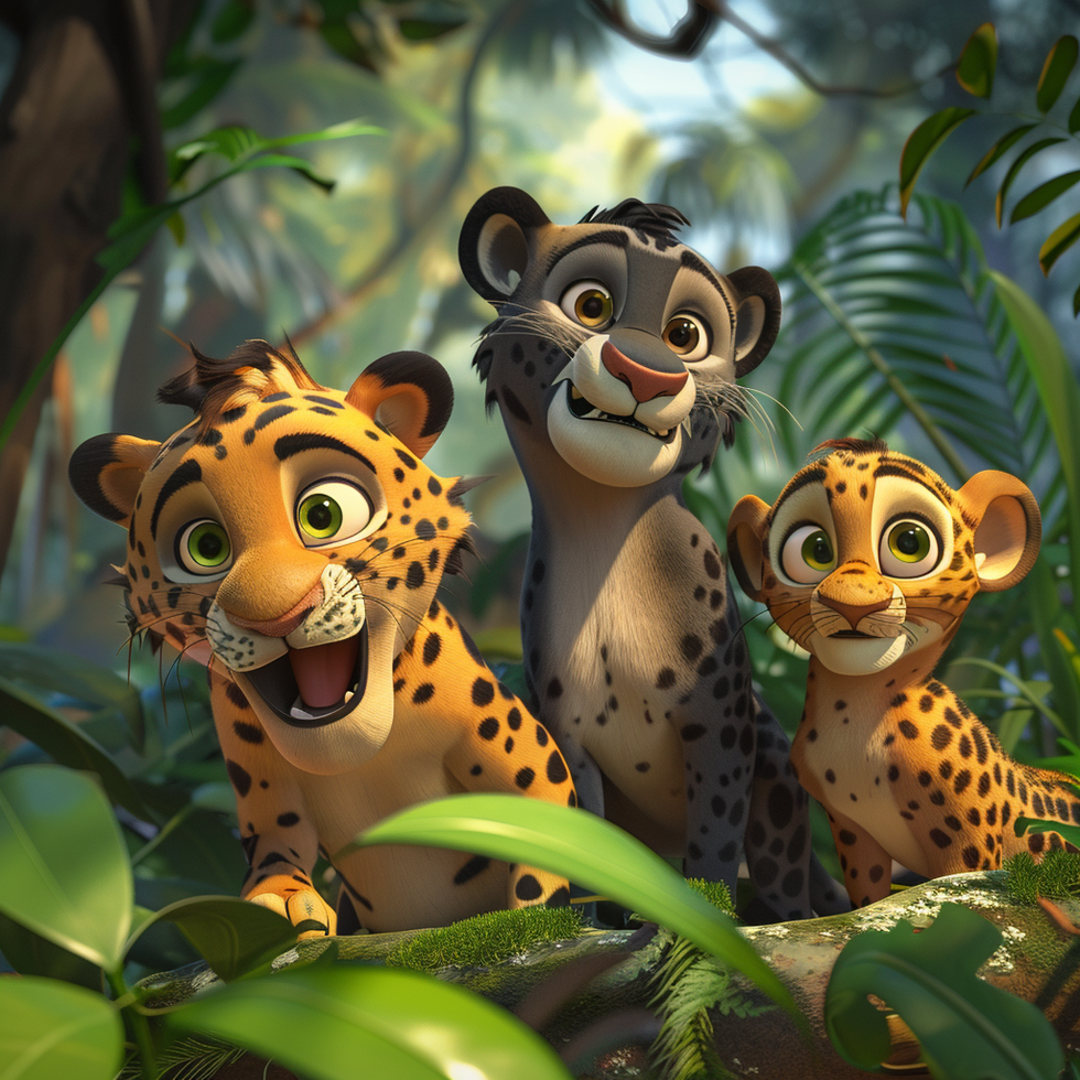 Cartoon animal characters designed for movement animation and storytelling