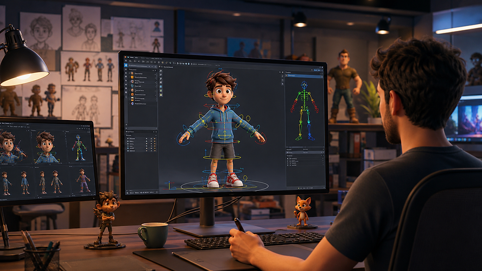 3D cartoon character rigging setup for platform ready animation