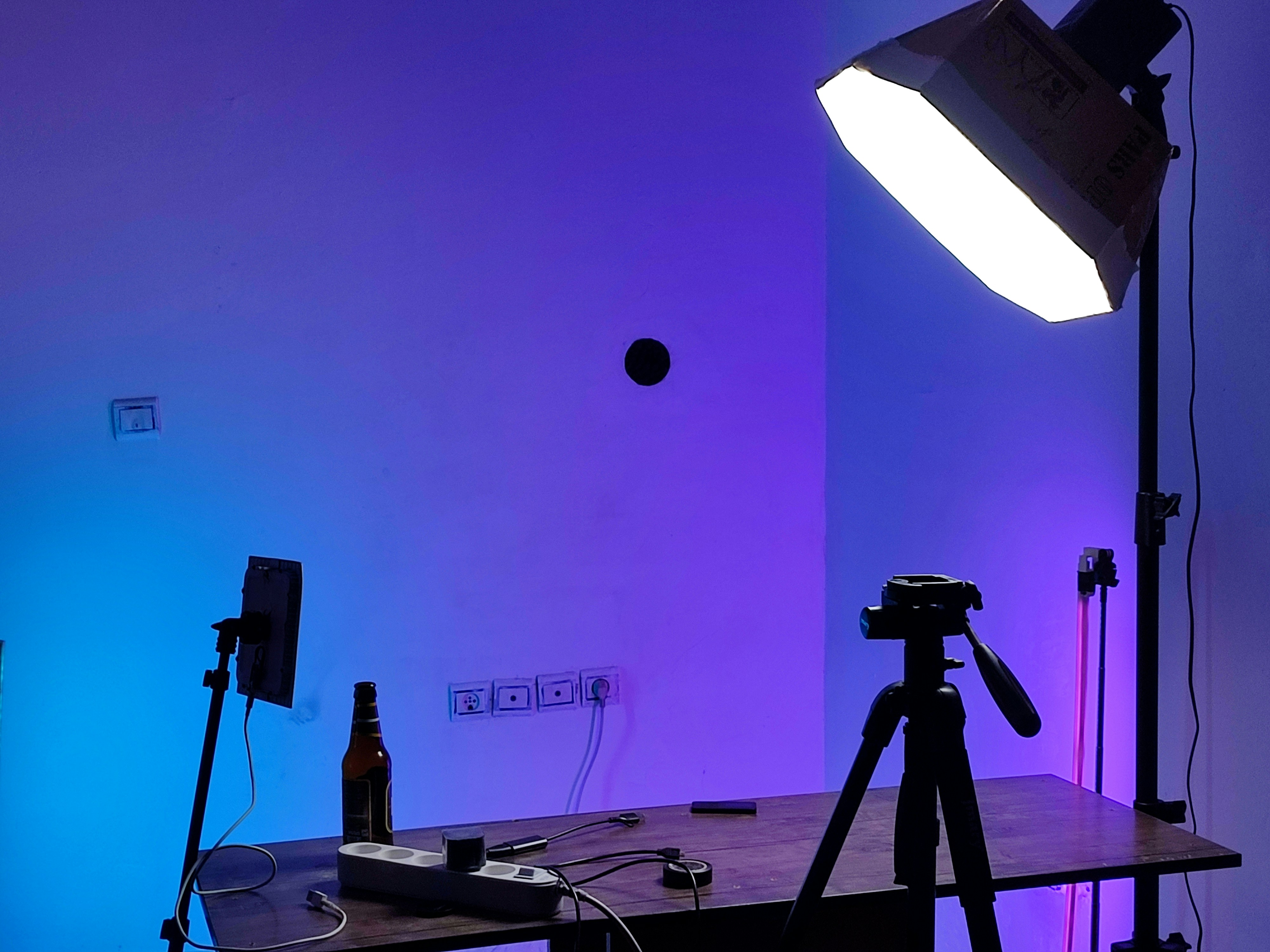Professional studio lighting prepared for commercial product video production