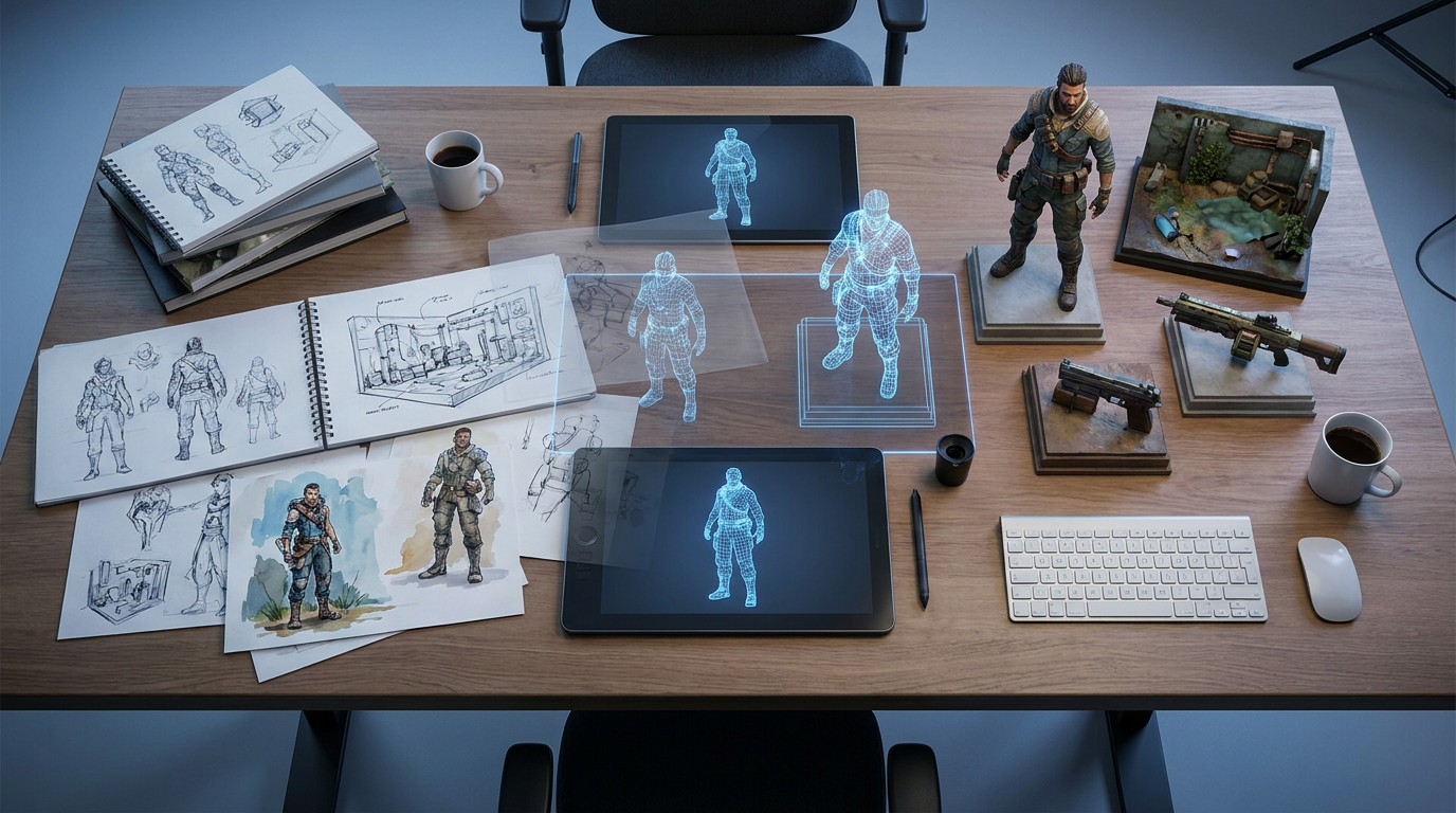 Game art production pipeline concept art to 3D renders - outsourcing workflow